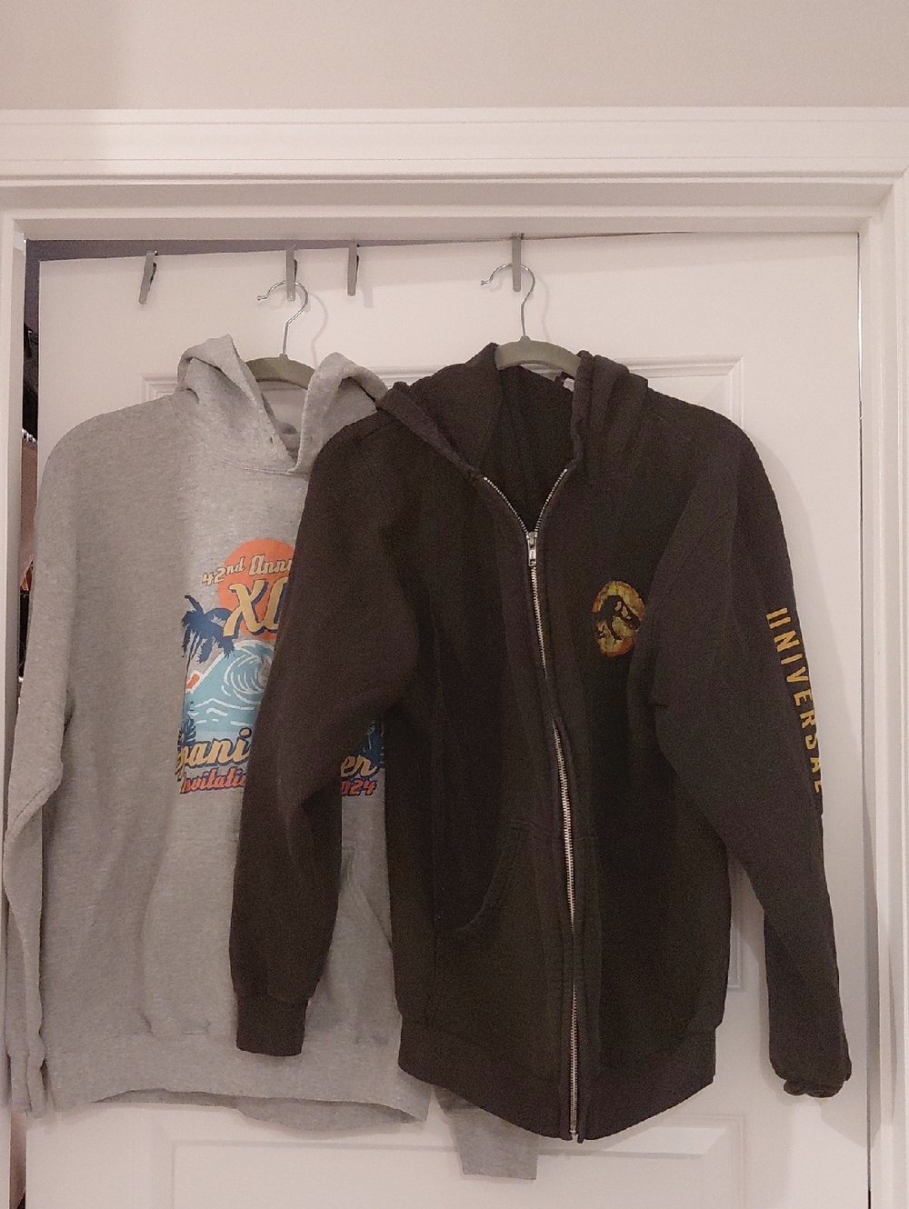 Black Zip-Up Hoodie with Gold Accent AnD Gray Hoodie